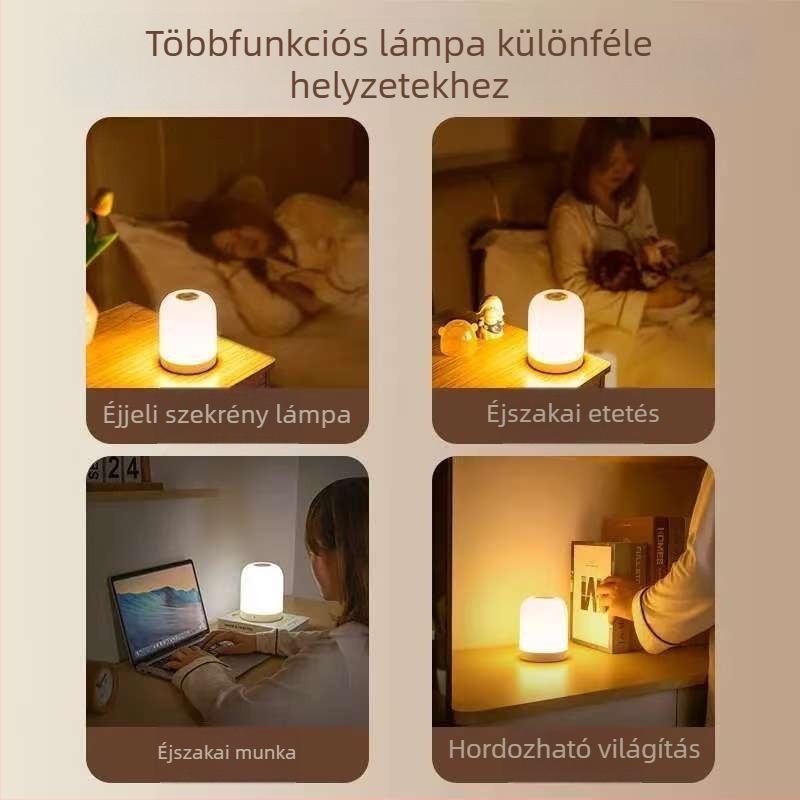 LED éjszakai lámpa, újratölthető, csatlakoztatható a konnektorhoz, kétfunkciós a hálószobában – olvasáshoz és alváshoz
