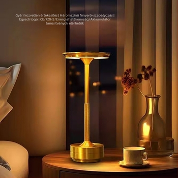Syg td03bj-001 Fém LED érintéses asztali lámpa, háromszínű állítható hangulatvilágítással, beépített akkumulátor, USB-töltésű éjjeli fény