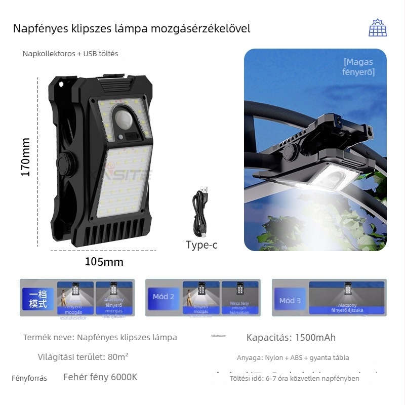 Napelemes LED klipsz lámpa kültérre, vízálló kert- és falivilág szenzorral