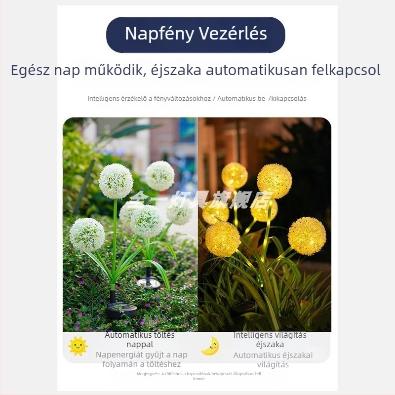 Háromfejű pitypang alakú napelemes kertvilágítás, IP65 vízálló, kültéri tájvilágítás