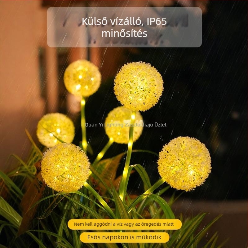 Háromfejű pitypang alakú napelemes kertvilágítás, IP65 vízálló, kültéri tájvilágítás