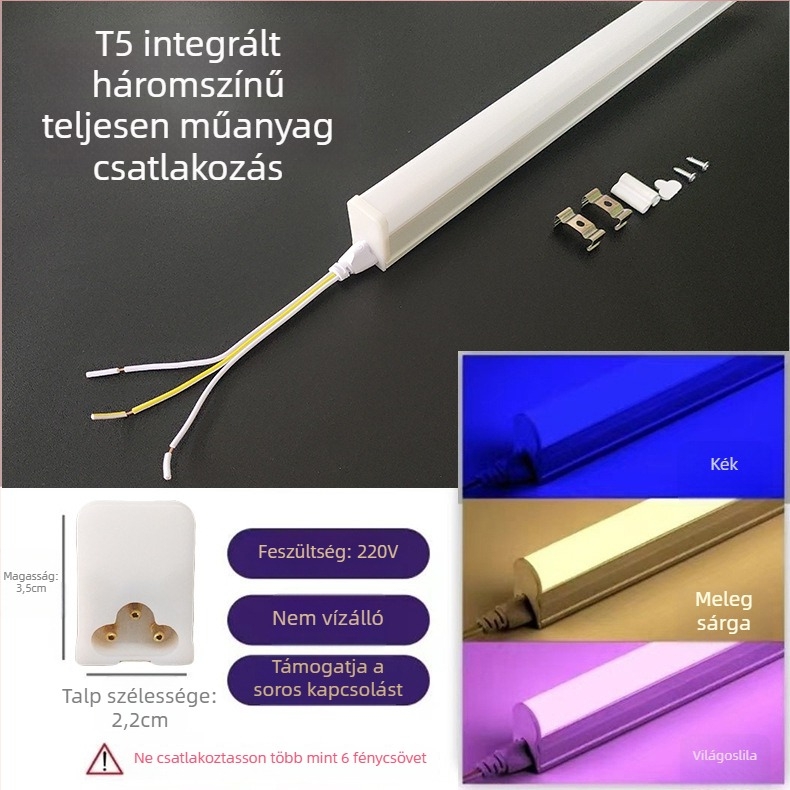T5 LED háromszínű cső otthoni és KTV hangulatvilágításhoz, RGB színváltás, tartós, hosszú élettartamú 1,2 m