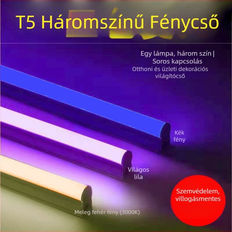 T5 LED háromszínű cső otthoni és KTV hangulatvilágításhoz, RGB színváltás, tartós, hosszú élettartamú 1,2 m