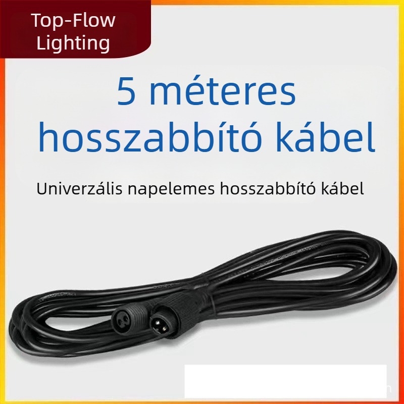 Napelemes lámpa elosztott hosszabbító kábellel, 5 m / 10 m, kültéri használatra alkalmas, vízálló, gyors töltés, réz vezető, kettős magú csatlakozás