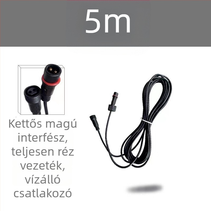 Napelemes lámpa elosztott hosszabbító kábellel, 5 m / 10 m, kültéri használatra alkalmas, vízálló, gyors töltés, réz vezető, kettős magú csatlakozás
