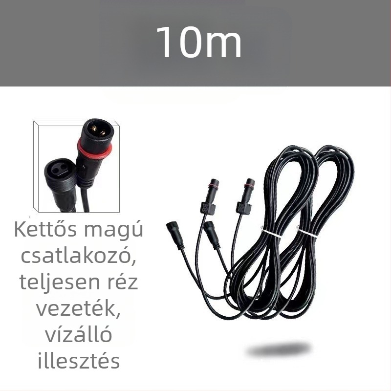 Napelemes lámpa elosztott hosszabbító kábellel, 5 m / 10 m, kültéri használatra alkalmas, vízálló, gyors töltés, réz vezető, kettős magú csatlakozás
