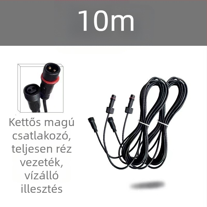 Napelemes lámpa elosztott hosszabbító kábellel, 5 m / 10 m, kültéri használatra alkalmas, vízálló, gyors töltés, réz vezető, kettős magú csatlakozás
