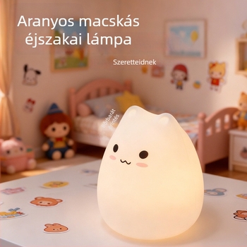 Szilikon macska alakú éjszakai lámpa, hálószobai éjjeli lámpa, szembarát ambient világítás, újratölthető
