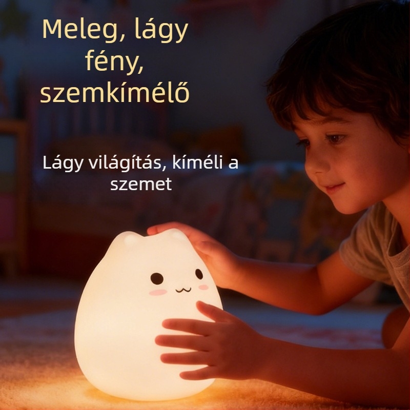 Szilikon macska alakú éjszakai lámpa, hálószobai éjjeli lámpa, szembarát ambient világítás, újratölthető