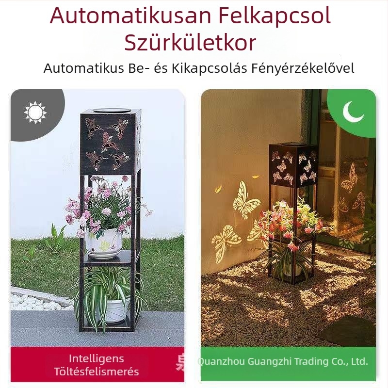 Napelemes kültéri LED fények, vízállóak, színesek – pillangó és dragonfly motívummal, kertdekoráció virágtartóra