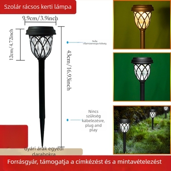 Napelemes LED kültéri kertvilágítás, rácsos gyeplámpa földbe ültethető