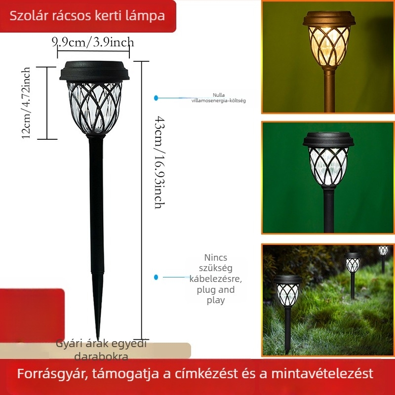 Napelemes LED kültéri kertvilágítás, rácsos gyeplámpa földbe ültethető
