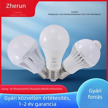 LED hang- és fényvezérlésű izzó, szenzoros testérzékelővel és intelligens radarral, E27 foglalat, 220V, 630 lm, 180° sugárzási szög, IP20, CRI ≥ 80, PF 0.5