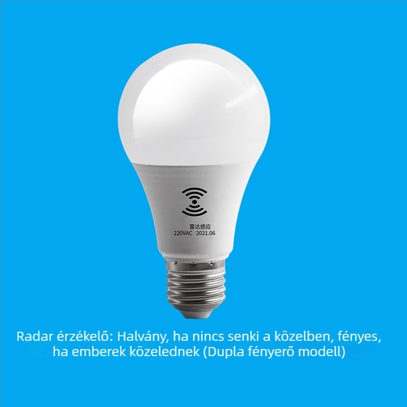 LED hang- és fényvezérlésű izzó, szenzoros testérzékelővel és intelligens radarral, E27 foglalat, 220V, 630 lm, 180° sugárzási szög, IP20, CRI ≥ 80, PF 0.5