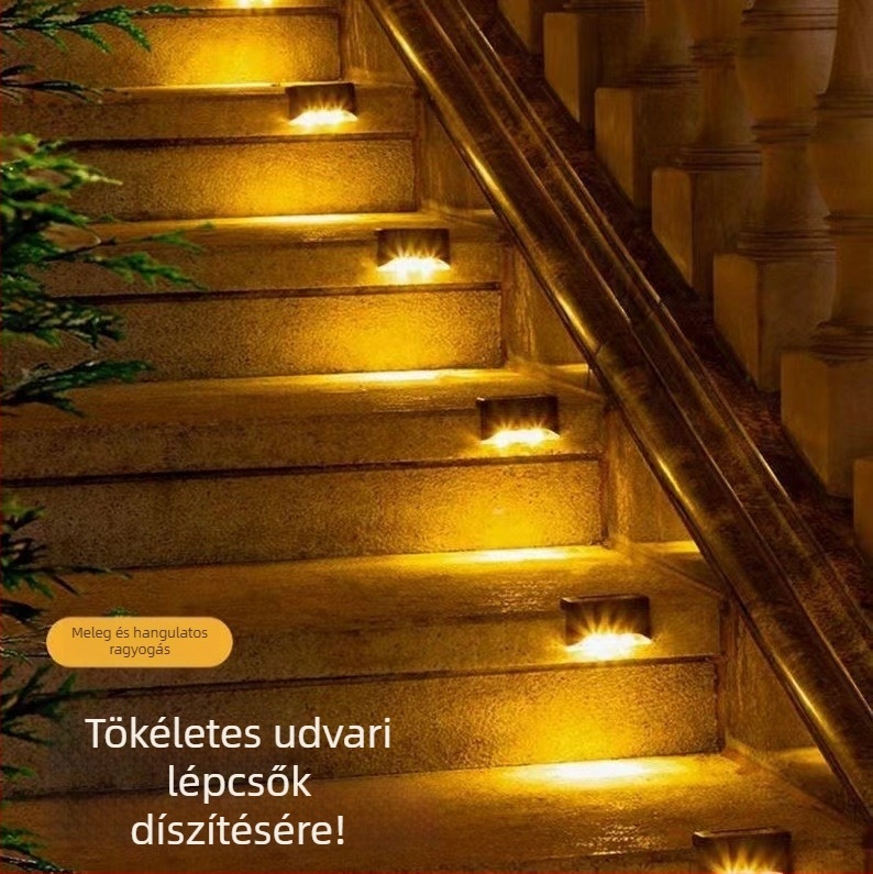 Napelemes kültéri kerti lámpa lépcsőkhöz, falakhoz és korlátokhoz, IP65 vízálló, dekoratív fal- és korlátlámpa