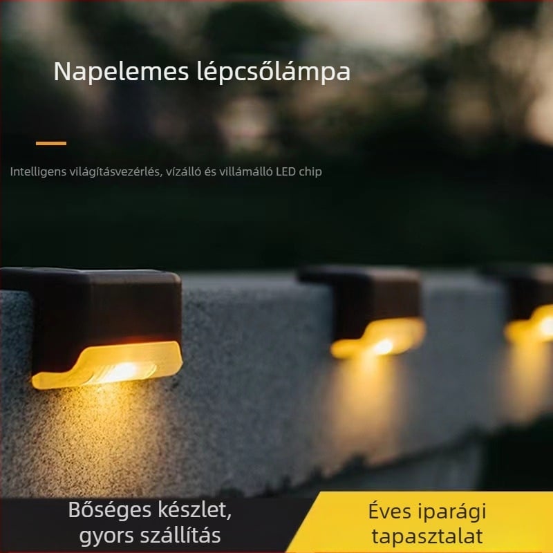 Napelemes kültéri kerti lámpa lépcsőkhöz, falakhoz és korlátokhoz, IP65 vízálló, dekoratív fal- és korlátlámpa