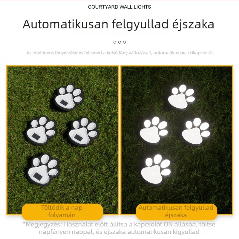 Napelemes LED gyeplámpa kutya tappancs lenyomatával, földre süllyeszthető kültéri kert díszvilágítás, vízálló