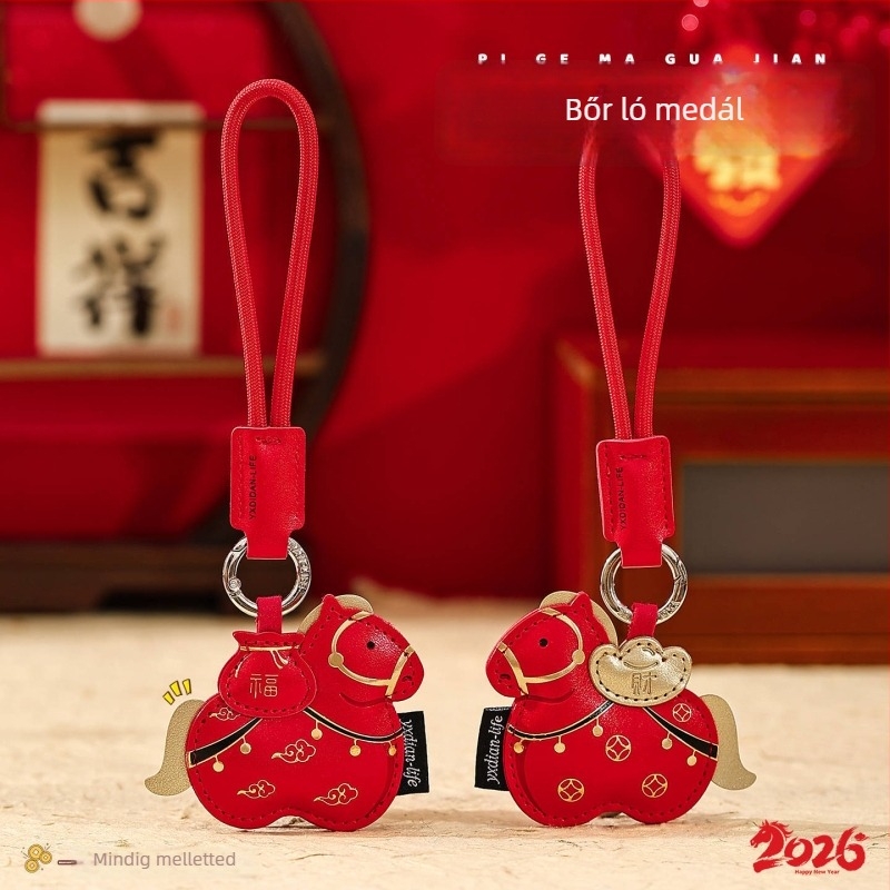 A ló éve: bőr kulcstartó medál, PU táska-kulcstartó pár számára, újévi ajándék
