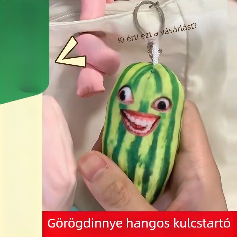 Beszélő dinnyés plüss kulcstartó – rajzfilmszerű figura