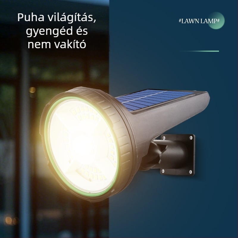 Napelemes kültéri gyepvilágítás talajba szúrható kivitelben, több színű kertvilágító reflektor fáknál és tájképeknél, automatikus bekapcsolás sötétedéskor