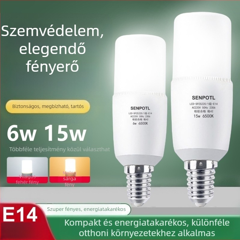 LED izzó otthoni használatra, E14-es spirál alapú, kis menetes foglalat, ultranagy fényerő, sárga fény a szem védelméért