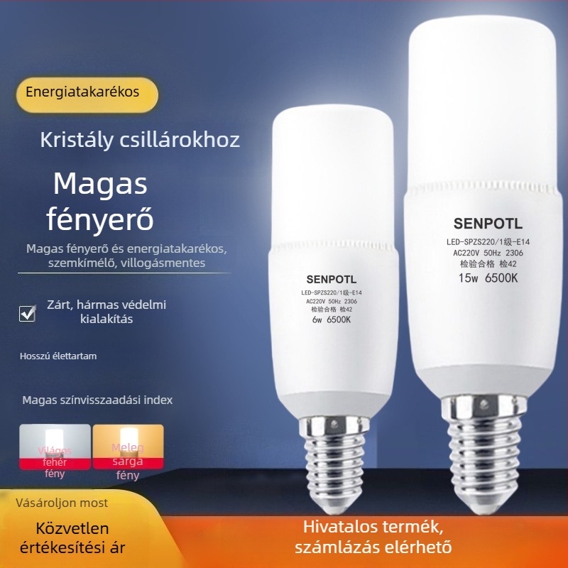 LED izzó otthoni használatra, E14-es spirál alapú, kis menetes foglalat, ultranagy fényerő, sárga fény a szem védelméért