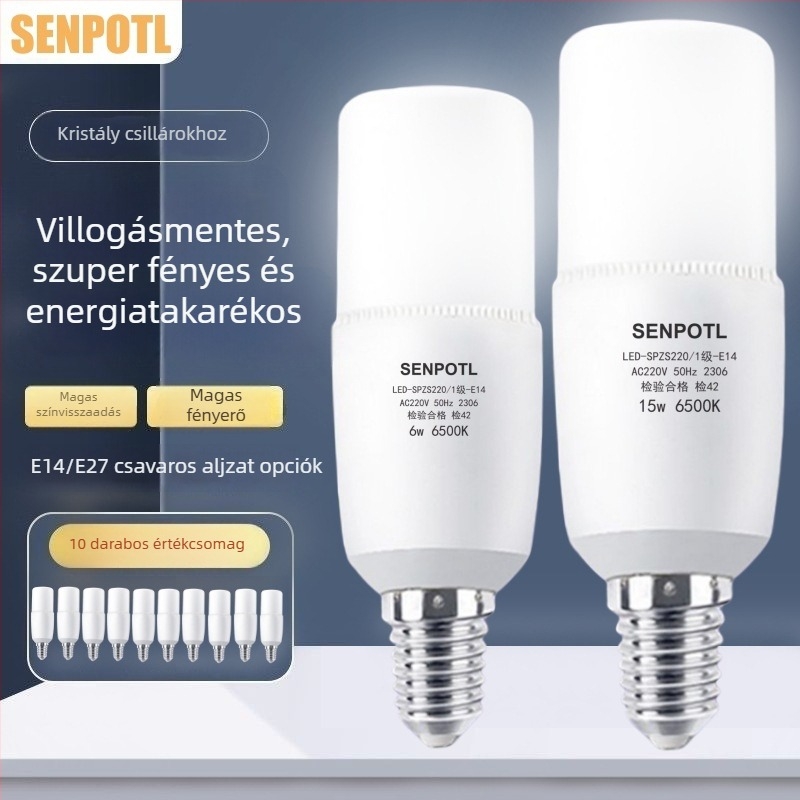 LED izzó otthoni használatra, E14-es spirál alapú, kis menetes foglalat, ultranagy fényerő, sárga fény a szem védelméért
