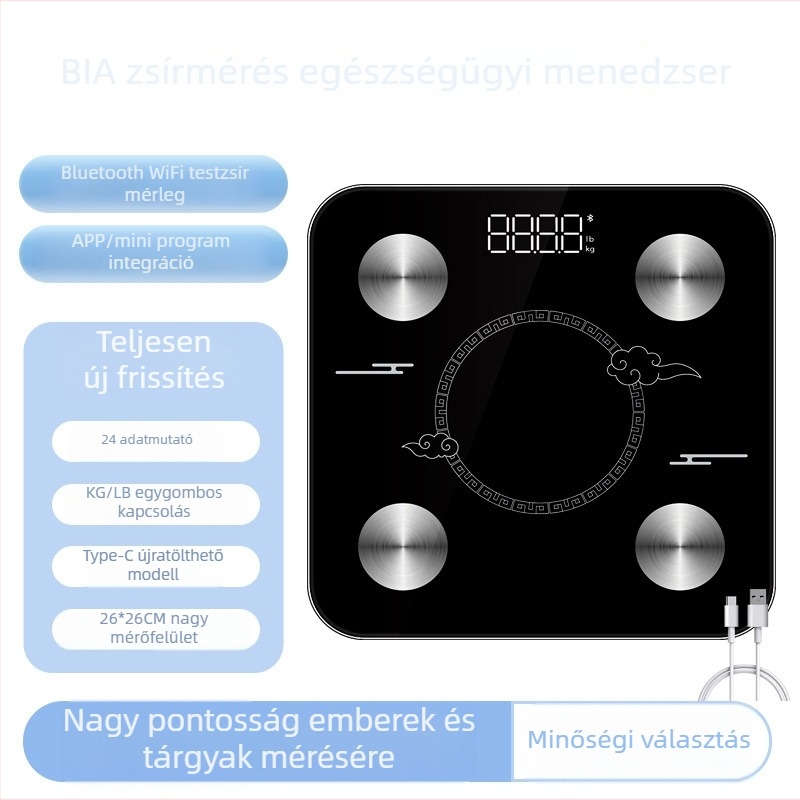 Új modell professzionális testzsírmérleg, újratölthető, elektrodákkal, otthoni használatra, nagy precizitás.