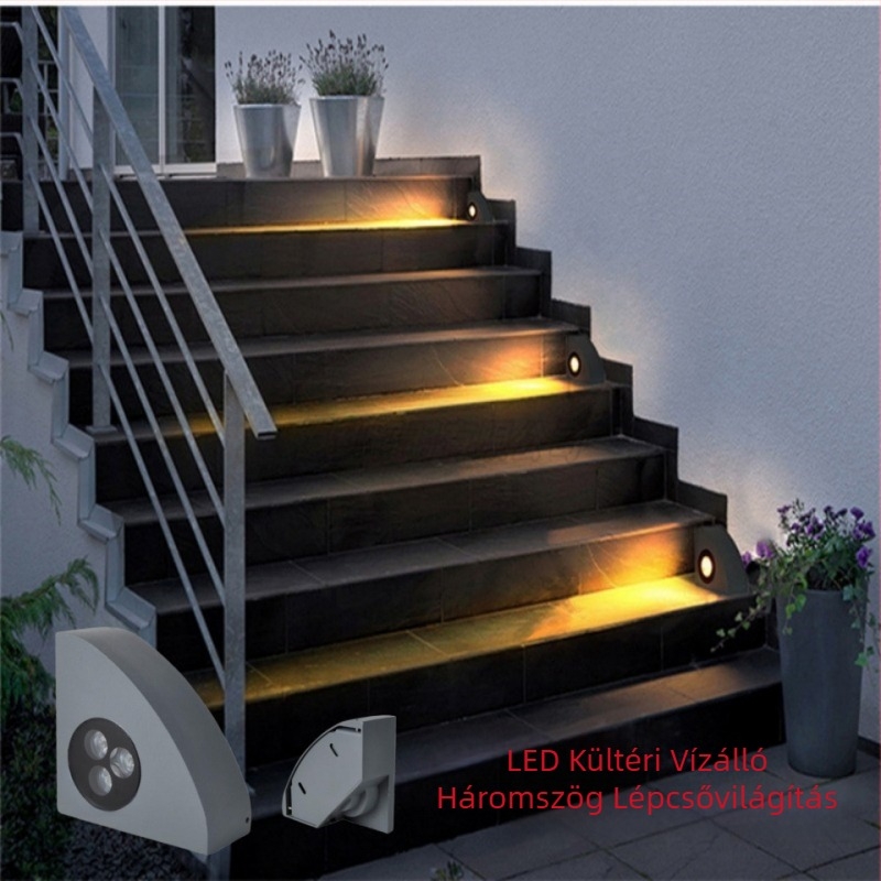 Kültéri vízálló LED lépcsőfény, háromszög alakú, 3W, IP66
