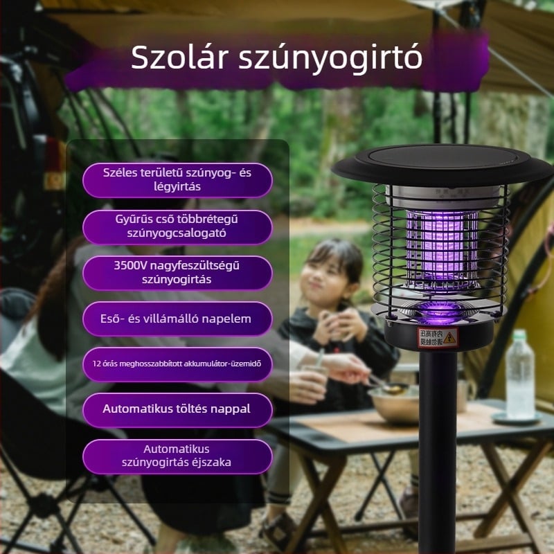 Napelemes szúnyogirtó lámpa kültéri használatra – udvarra és kertbe, kempinghez, gyepre