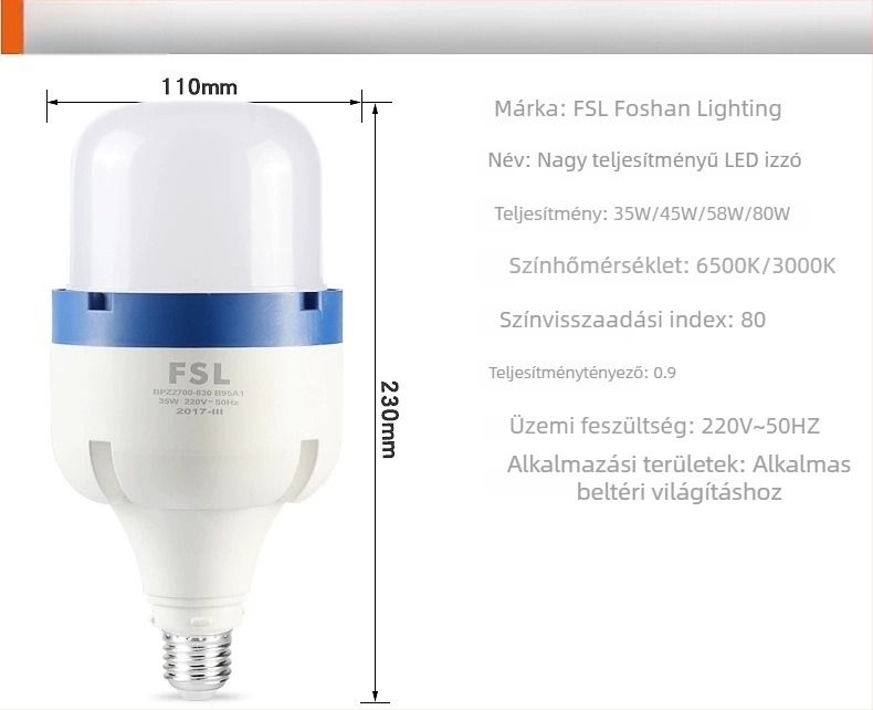FSL Foshan Lighting LED izzó 80W, hengeres, E27, Dazzling Wind sorozat