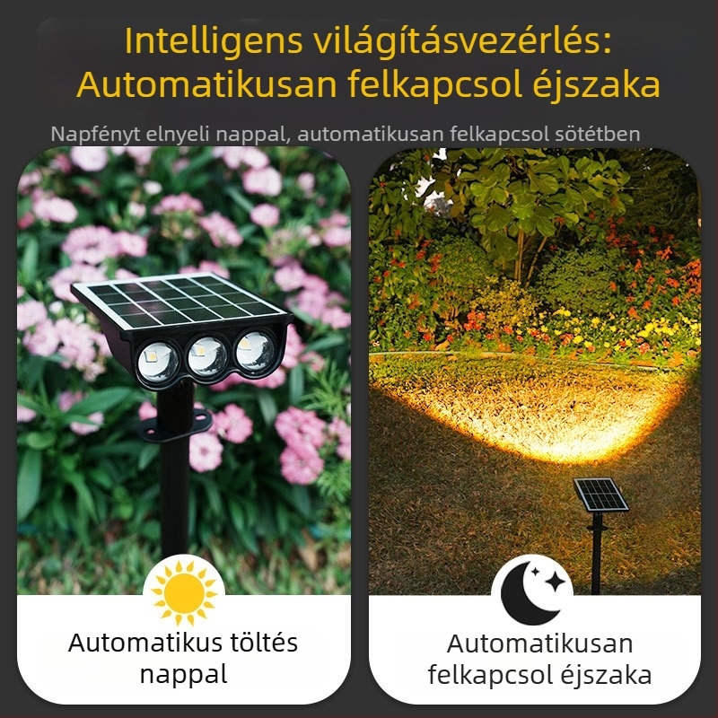 3 LED-es napelemes fénypont a fűre és a kertre – földbe szúrható dekoratív kültéri világítás