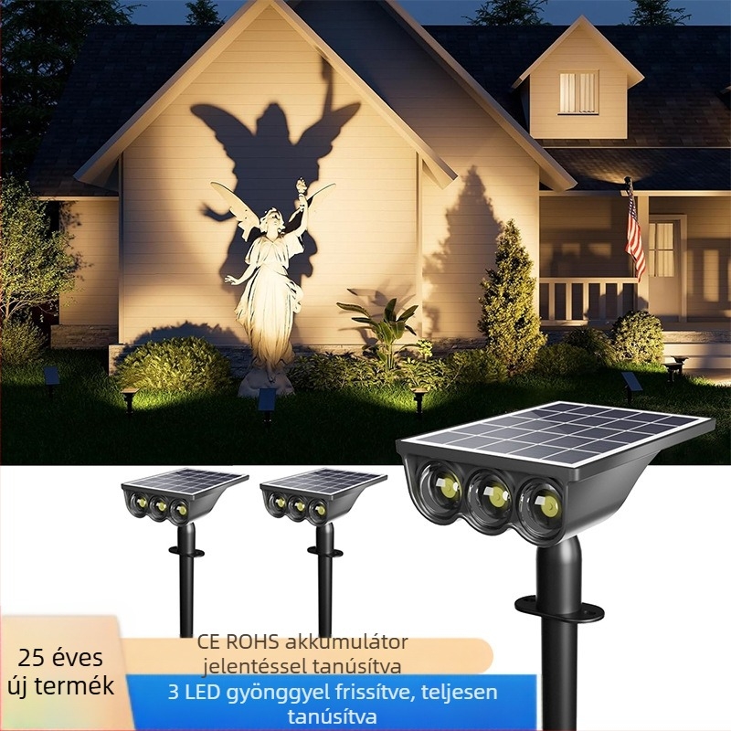 3 LED-es napelemes fénypont a fűre és a kertre – földbe szúrható dekoratív kültéri világítás