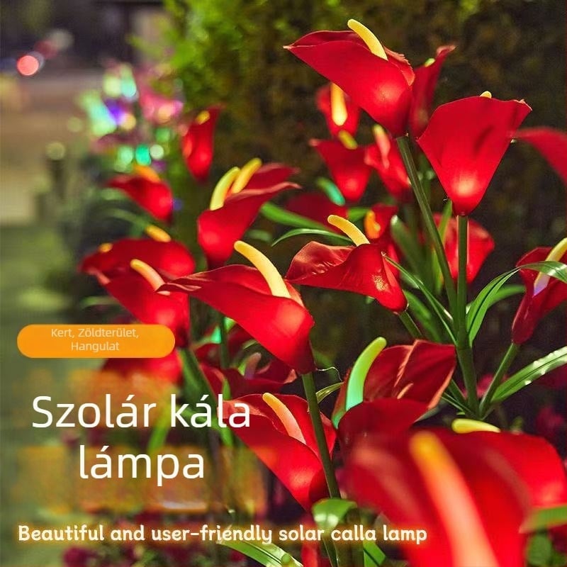 Napelemes Calla Lily formájú talpas lámpa kültéri használatra, vízálló hangulatvilágítás a kertbe és a gyephez