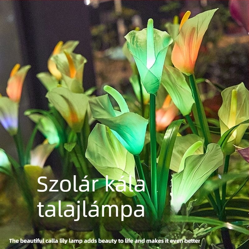 Napelemes Calla Lily formájú talpas lámpa kültéri használatra, vízálló hangulatvilágítás a kertbe és a gyephez