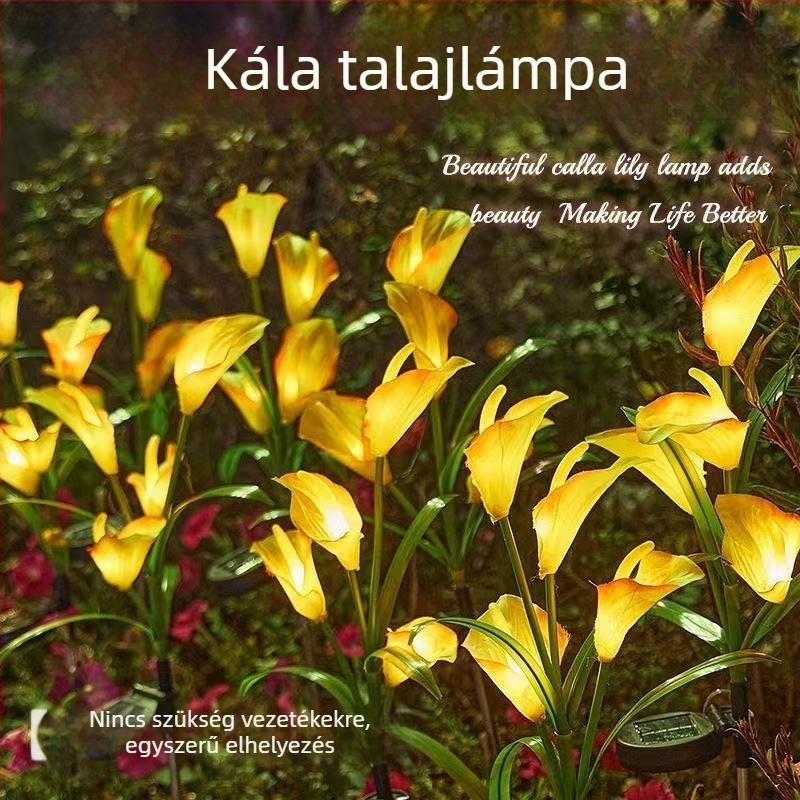 Napelemes Calla Lily formájú talpas lámpa kültéri használatra, vízálló hangulatvilágítás a kertbe és a gyephez