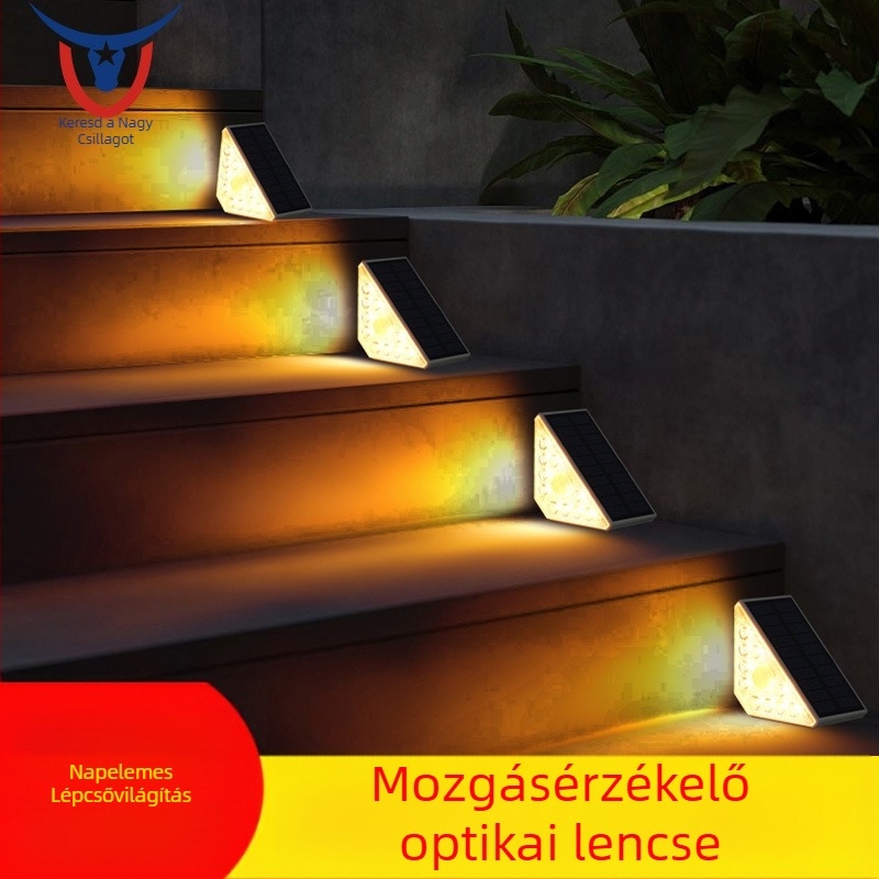 Érzékelős napelemes lépcsőlámpa, vízálló kültéri használatra, lépcsők, erkély és kert
