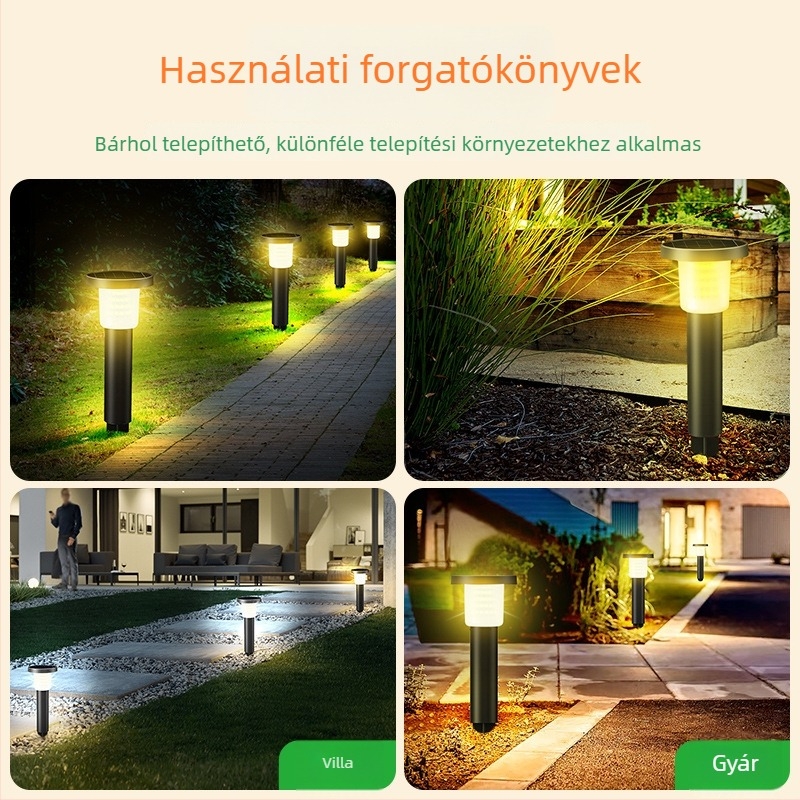 Napelemes gyeplámpa, kültéri vízálló, tájvilágítás kerthez és udvarhoz