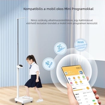 Bluetooth-képes magasság- és testsúlymérleg, újratölthető, hangos bejelentéssel, intelligens elektronikus mérleg