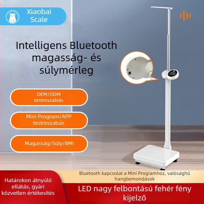 Bluetooth-képes magasság- és testsúlymérleg, újratölthető, hangos bejelentéssel, intelligens elektronikus mérleg