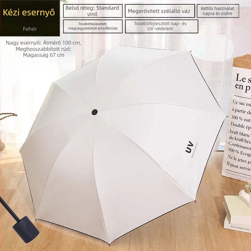 Kézi nyitású esernyő esőre és napra, nagy méretű, megerősített, UV-védelem, uniszex