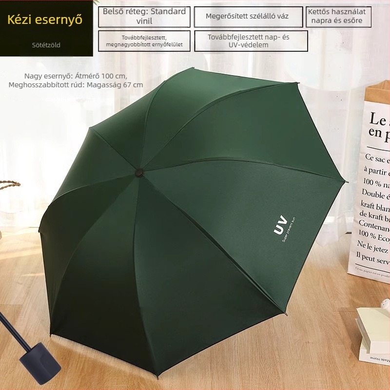 Kézi nyitású esernyő esőre és napra, nagy méretű, megerősített, UV-védelem, uniszex