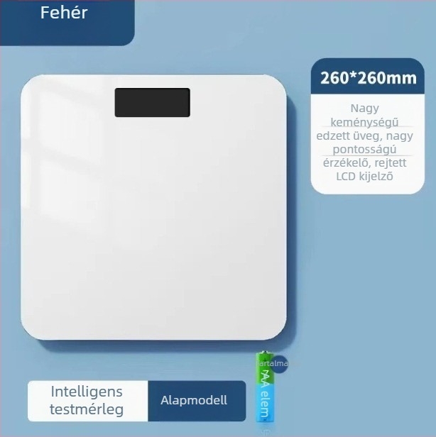 Intelligens testtömegszámláló akkumulátoros újratölthető, otthoni használatra, edzett üveglap, 360 kg teherbírás, 3 hüvelykes LED kijelző