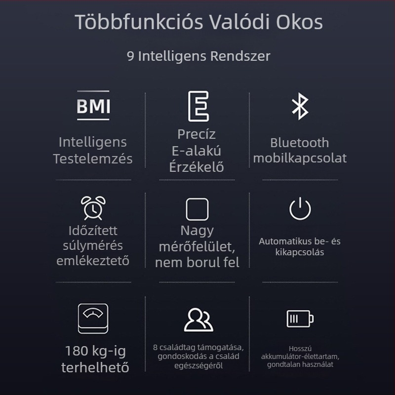 Intelligens testtömegszámláló akkumulátoros újratölthető, otthoni használatra, edzett üveglap, 360 kg teherbírás, 3 hüvelykes LED kijelző