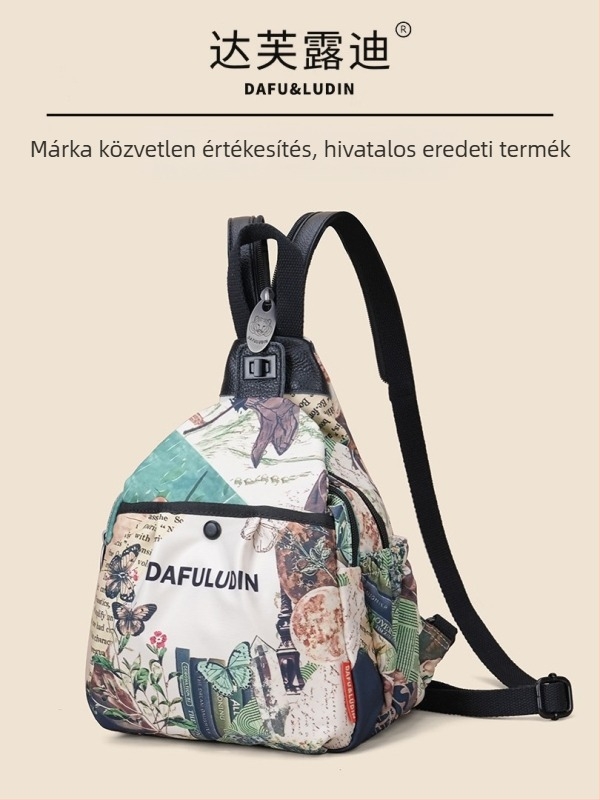 Dafurudi női Oxford anyagú hátizsák nyomott mintával, új modell, zöld, könnyű, nagy kapacitású utazáshoz