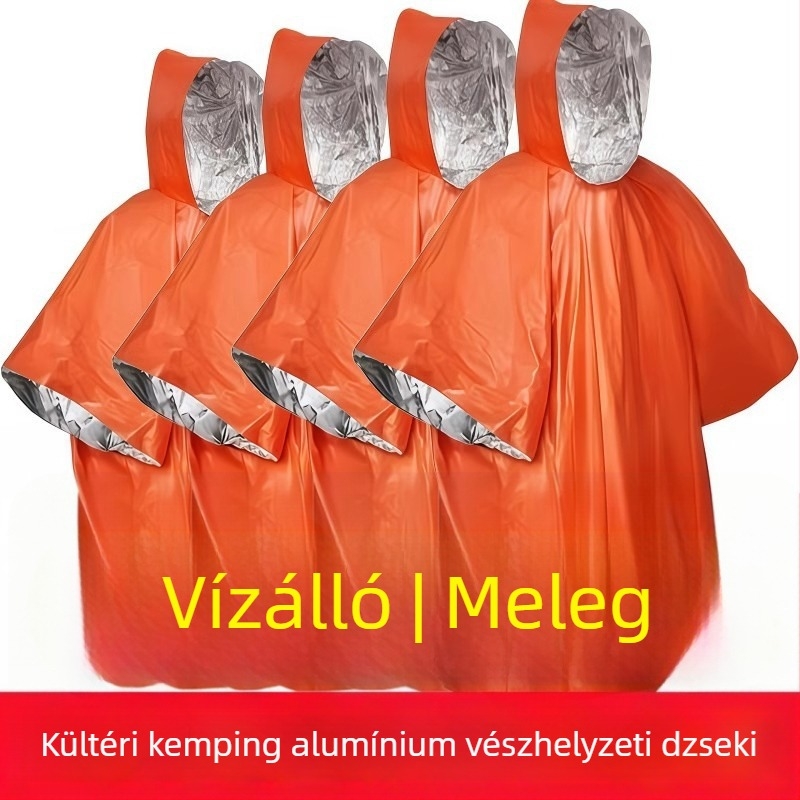 Alumíniumfóliás túlélő poncsó szabadtéri túrákhoz és hegymászáshoz – szigetelt esőkabát
