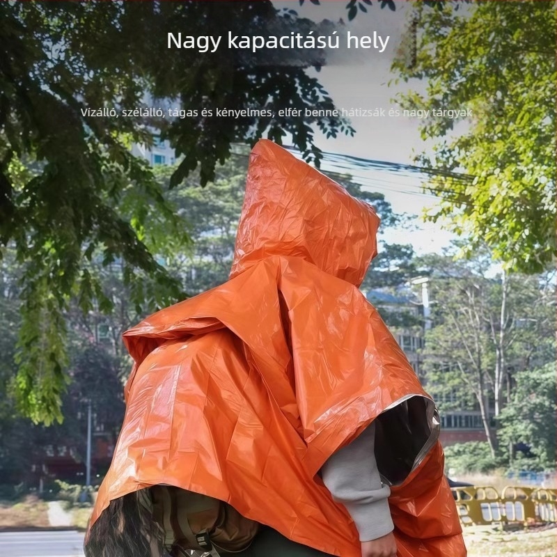 Alumíniumfóliás túlélő poncsó szabadtéri túrákhoz és hegymászáshoz – szigetelt esőkabát