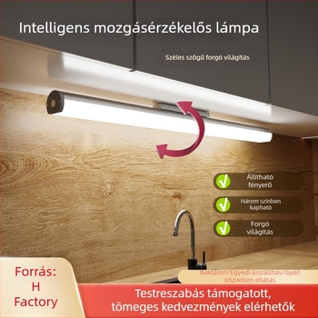 LED intelligens mozgásérzékelős gardróblámpa, mágneses szekrényhez, háromszínű körkörös fénycsík, személyre szabott éjszakai fény