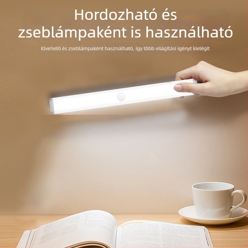 LED intelligens mozgásérzékelős gardróblámpa, mágneses szekrényhez, háromszínű körkörös fénycsík, személyre szabott éjszakai fény