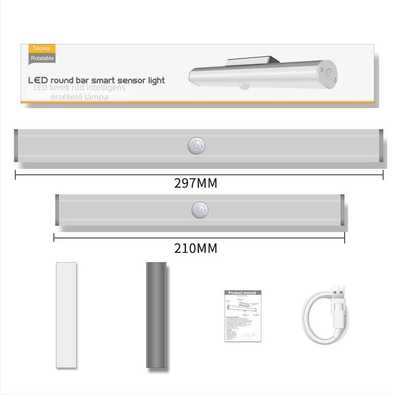 LED intelligens mozgásérzékelős gardróblámpa, mágneses szekrényhez, háromszínű körkörös fénycsík, személyre szabott éjszakai fény